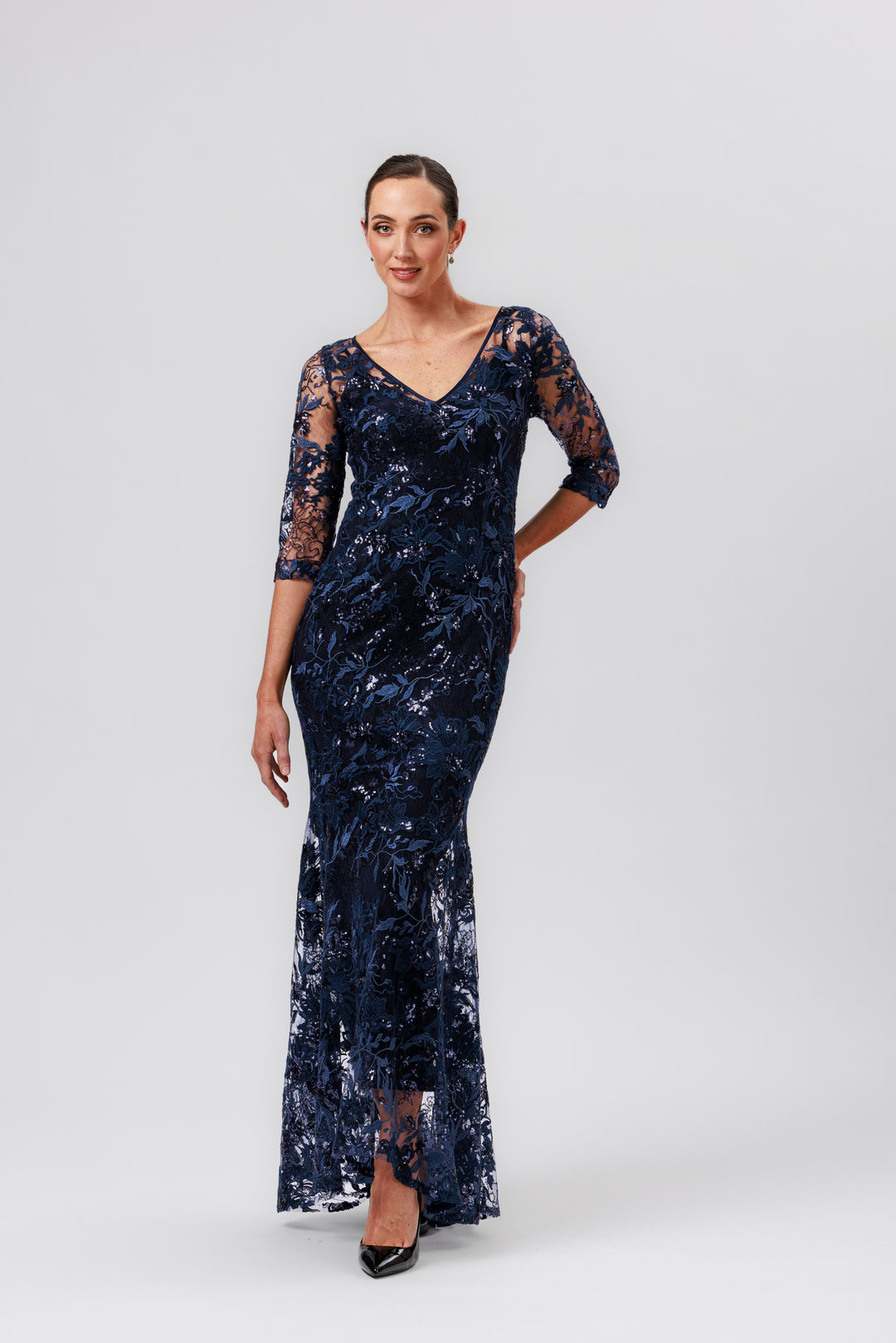 EVA 3/4 Sleeve Flute Hem Gown