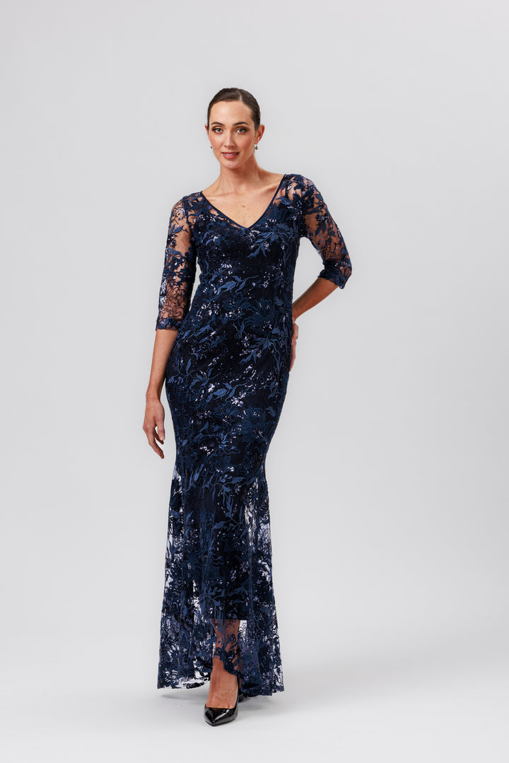 EVA 3/4 Sleeve Flute Hem Gown