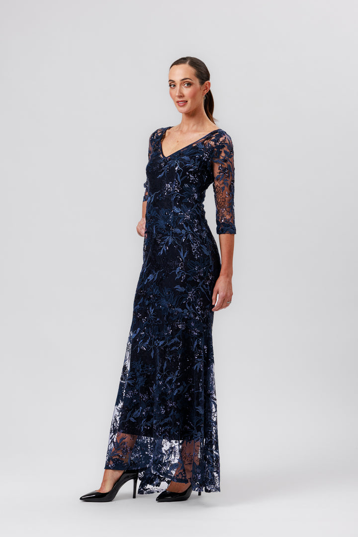 EVA 3/4 Sleeve Flute Hem Gown