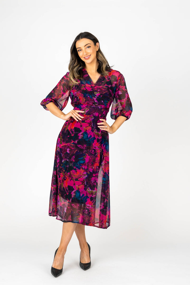 FLEUR Chiffon Blouson Sleeve Dress