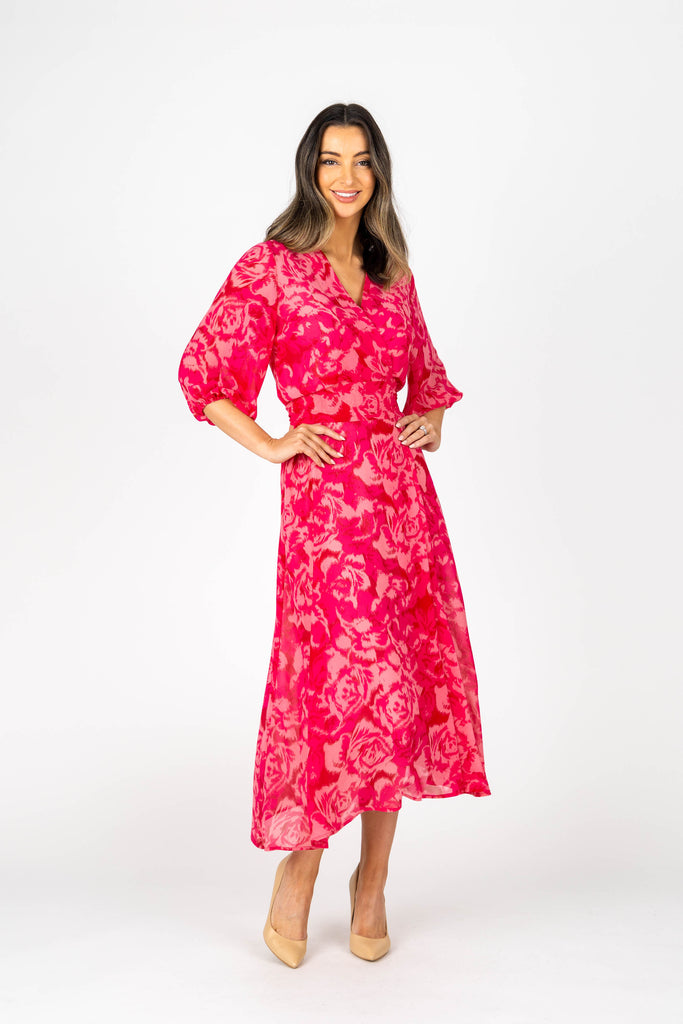 Lisa Barron | FLEUR Chiffon Blouson Sleeve Dress
