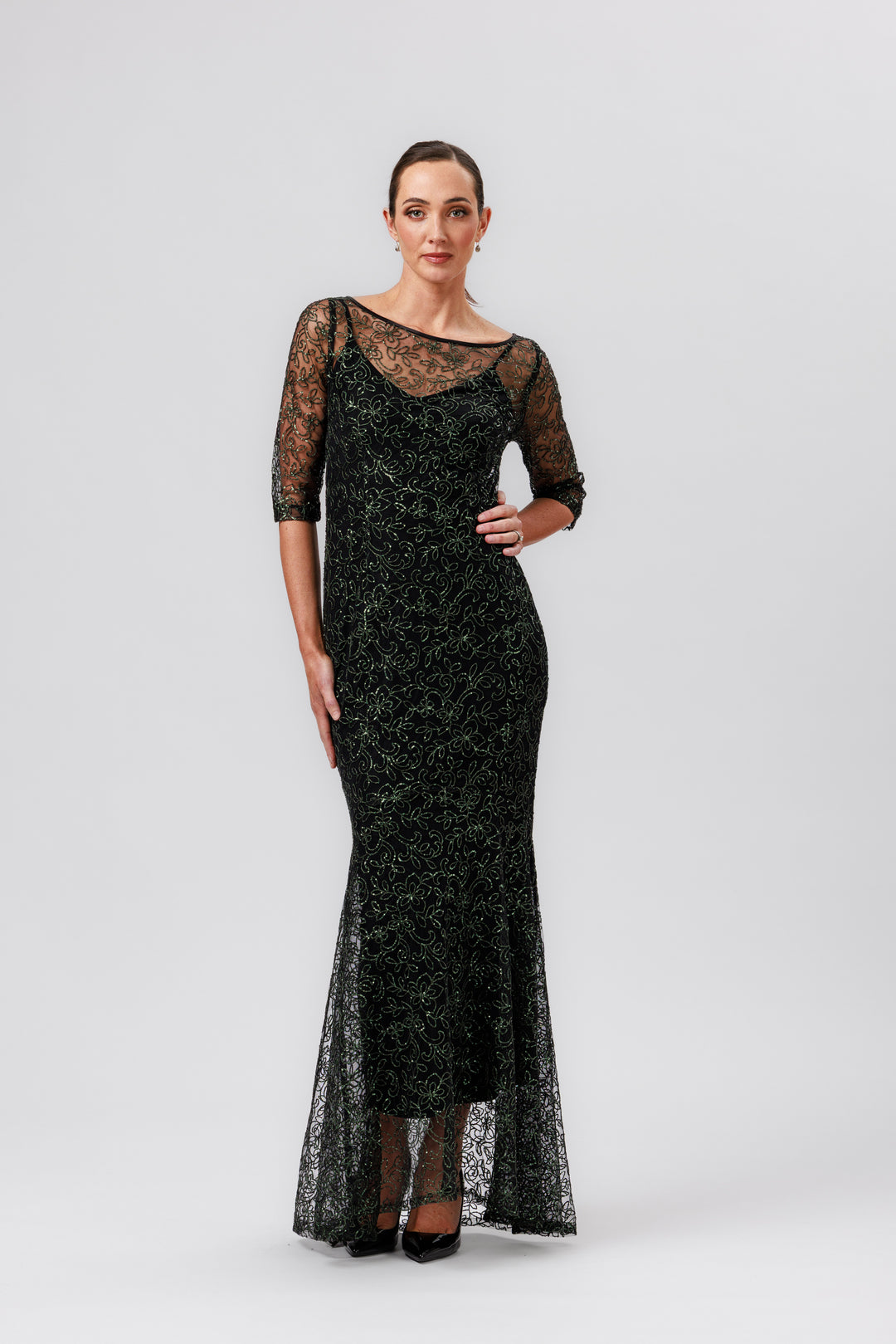 JOSEPHINE 3/4 Sleeve Flute Hem Gown