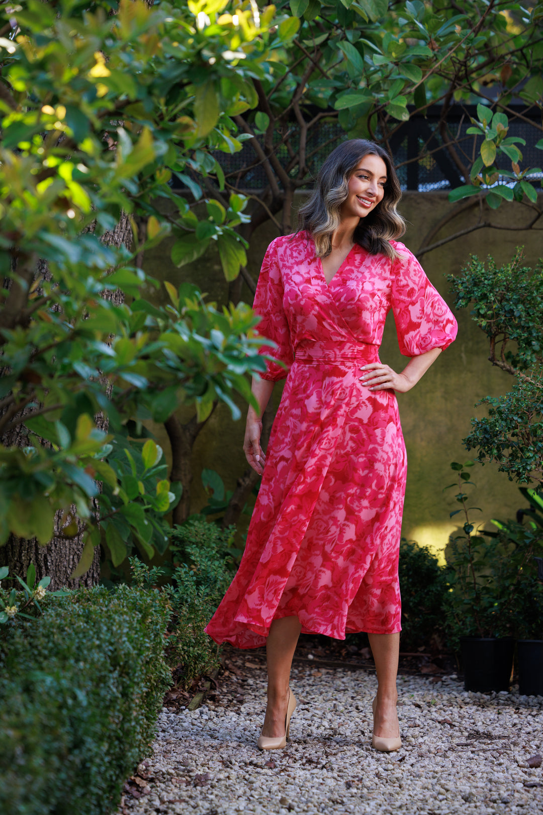 FLEUR Chiffon Blouson Sleeve Dress