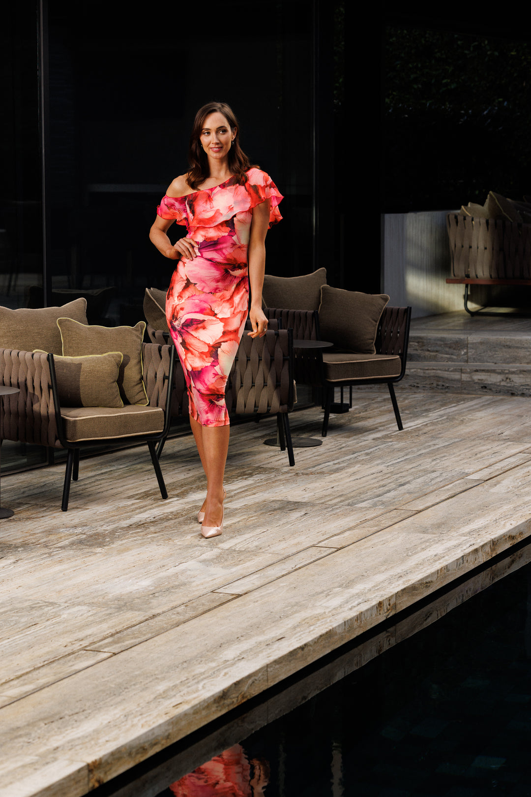 CELESTE One Shoulder Frill Dress