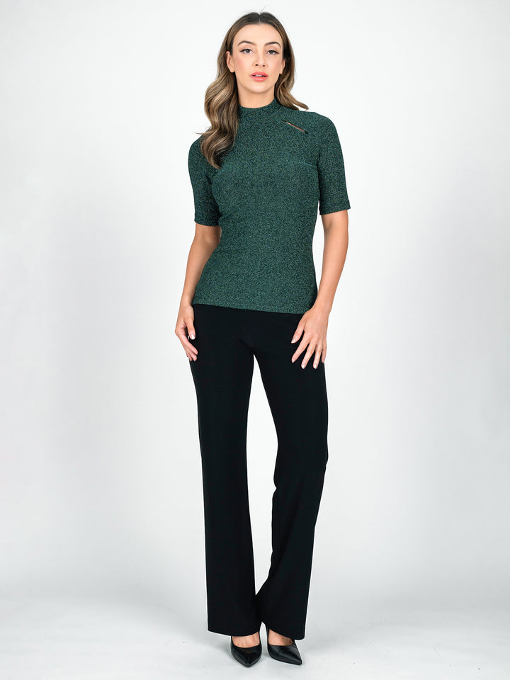 Emerald green sparkly short sleeve polo neck cocktail top evening t-shirt