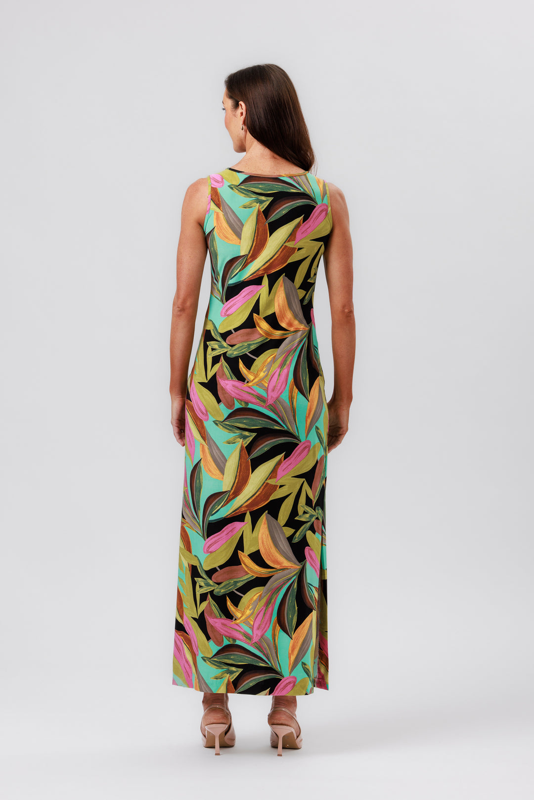 MULTI LEAVES Side Split Maxi Dress