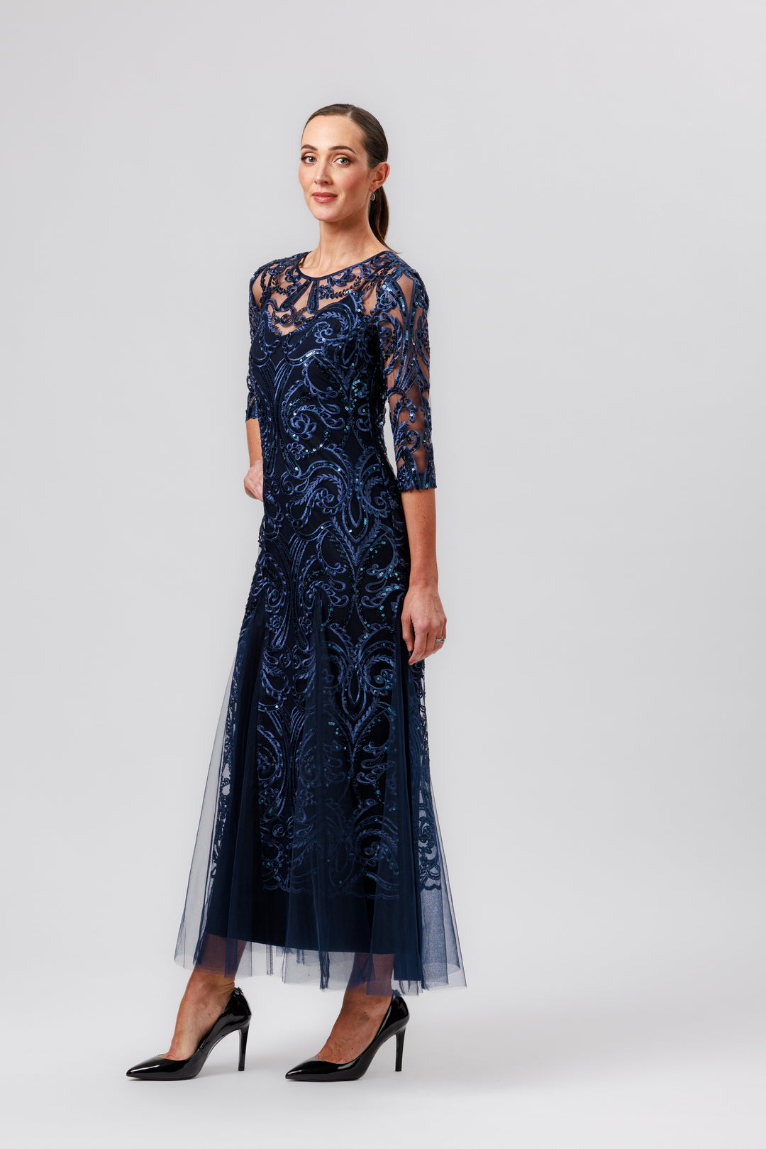 NINA 3/4 Sleeve Godet Gown