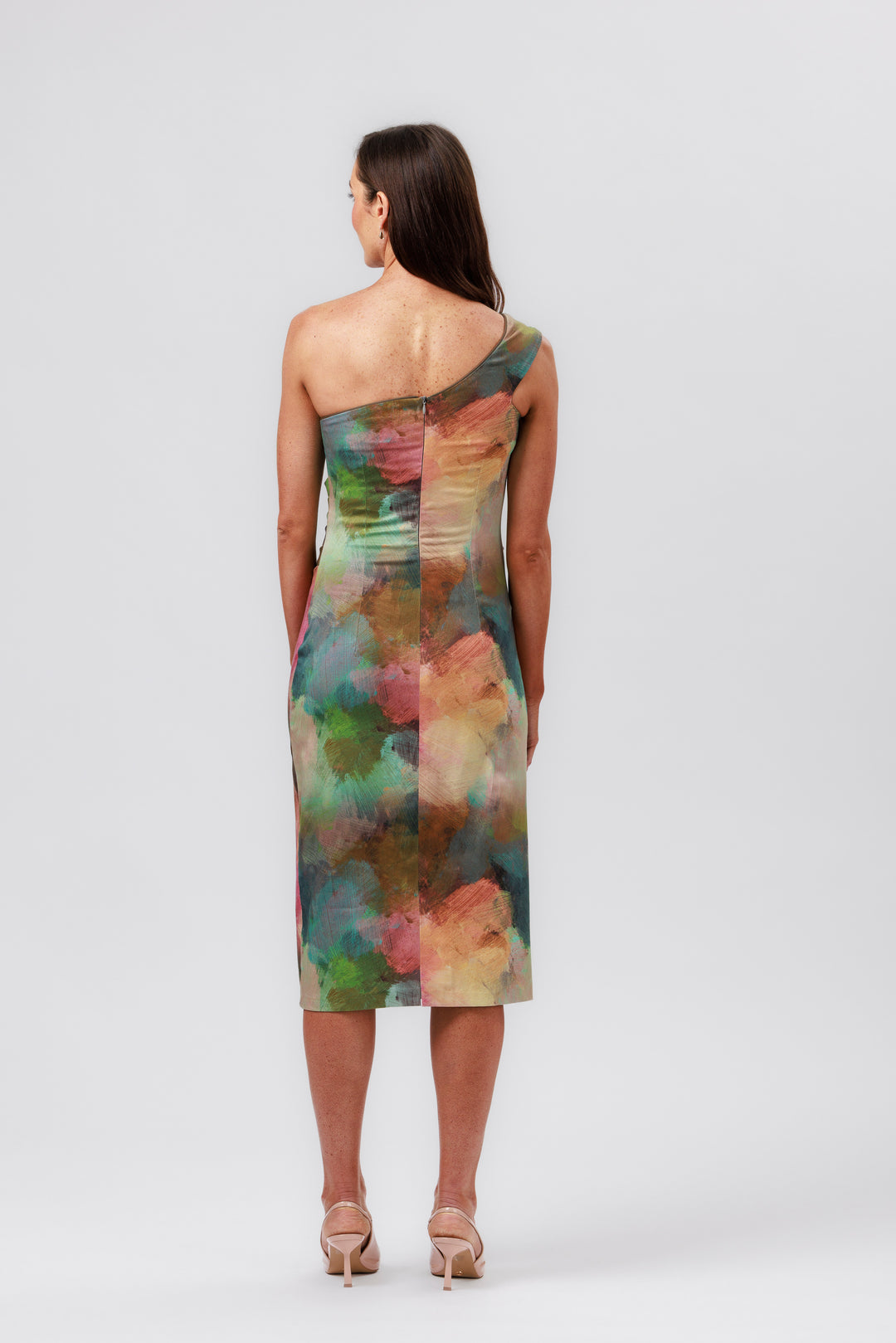 RHAPSODY One Shoulder Pleat Dress