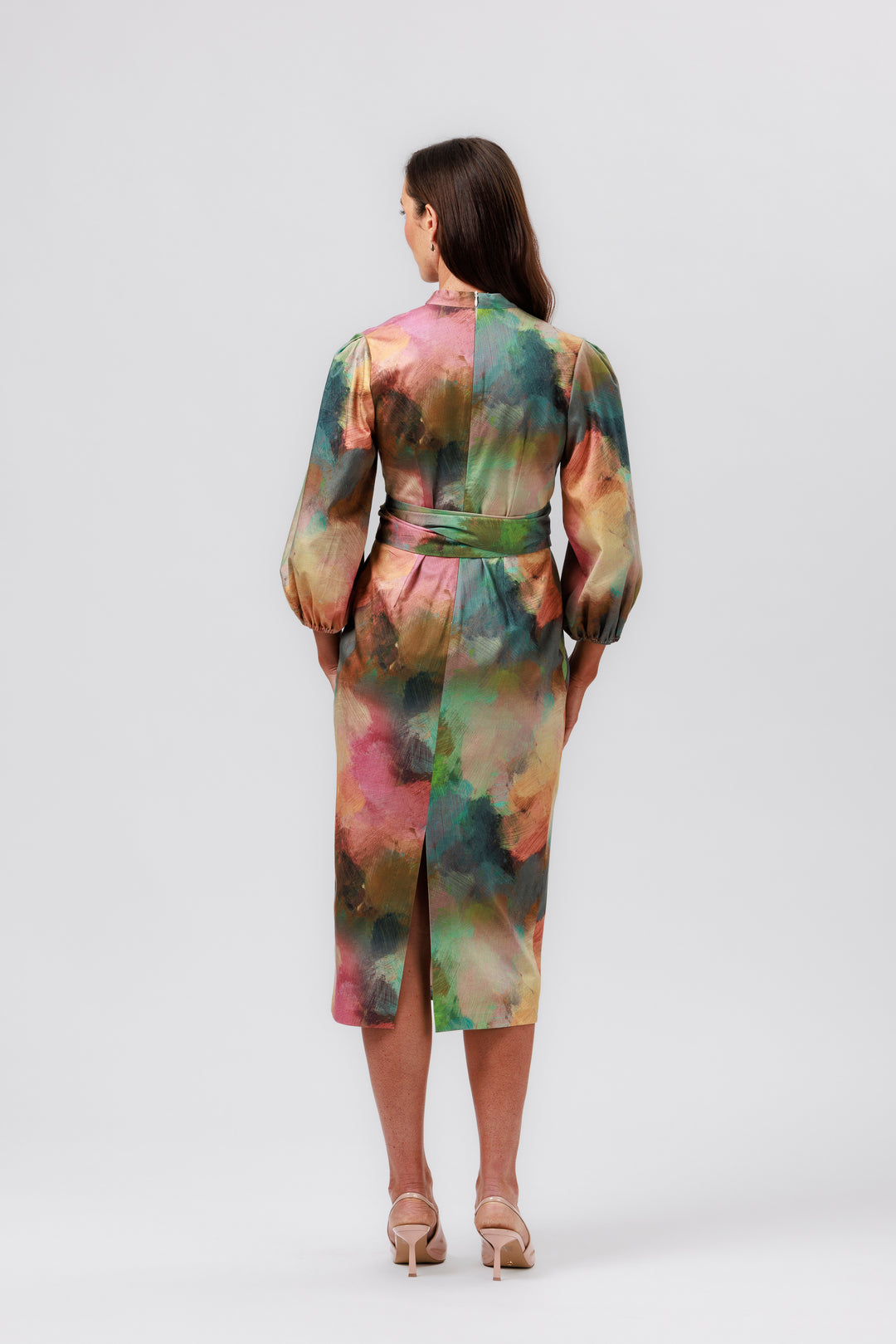RHAPSODY Tie Front Blouson Sleeve Dress