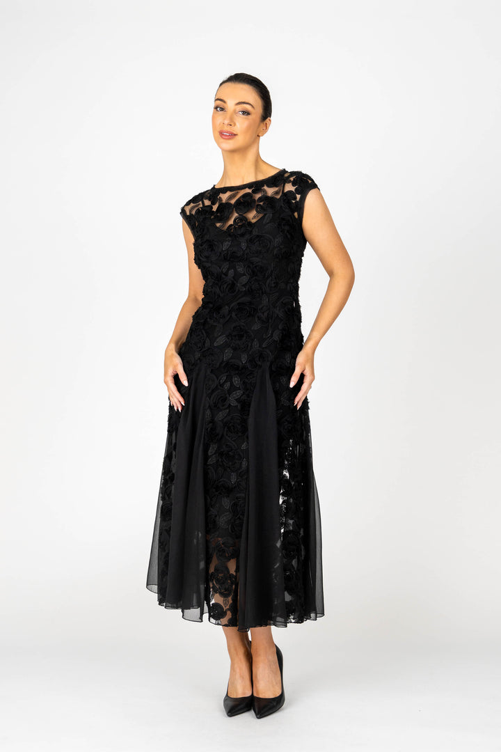 ROSETTE Cap Sleeve Godet Gown