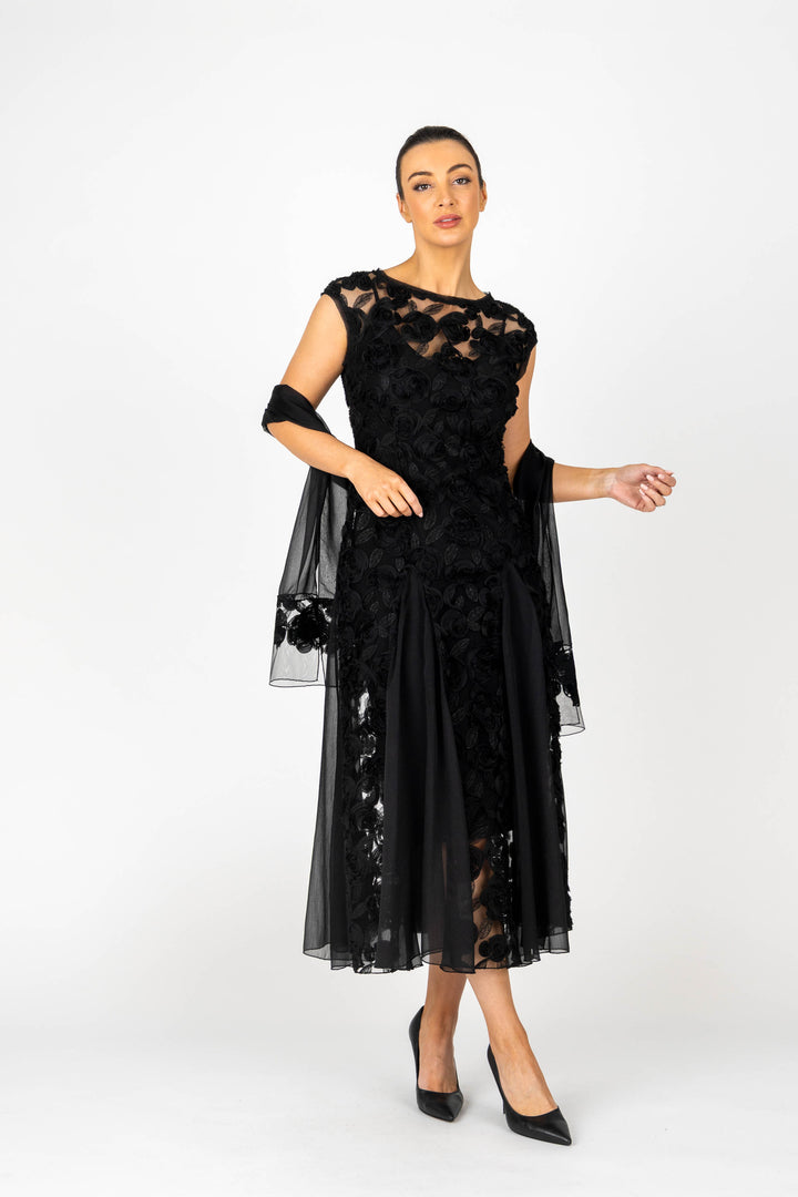 ROSETTE Cap Sleeve Godet Gown