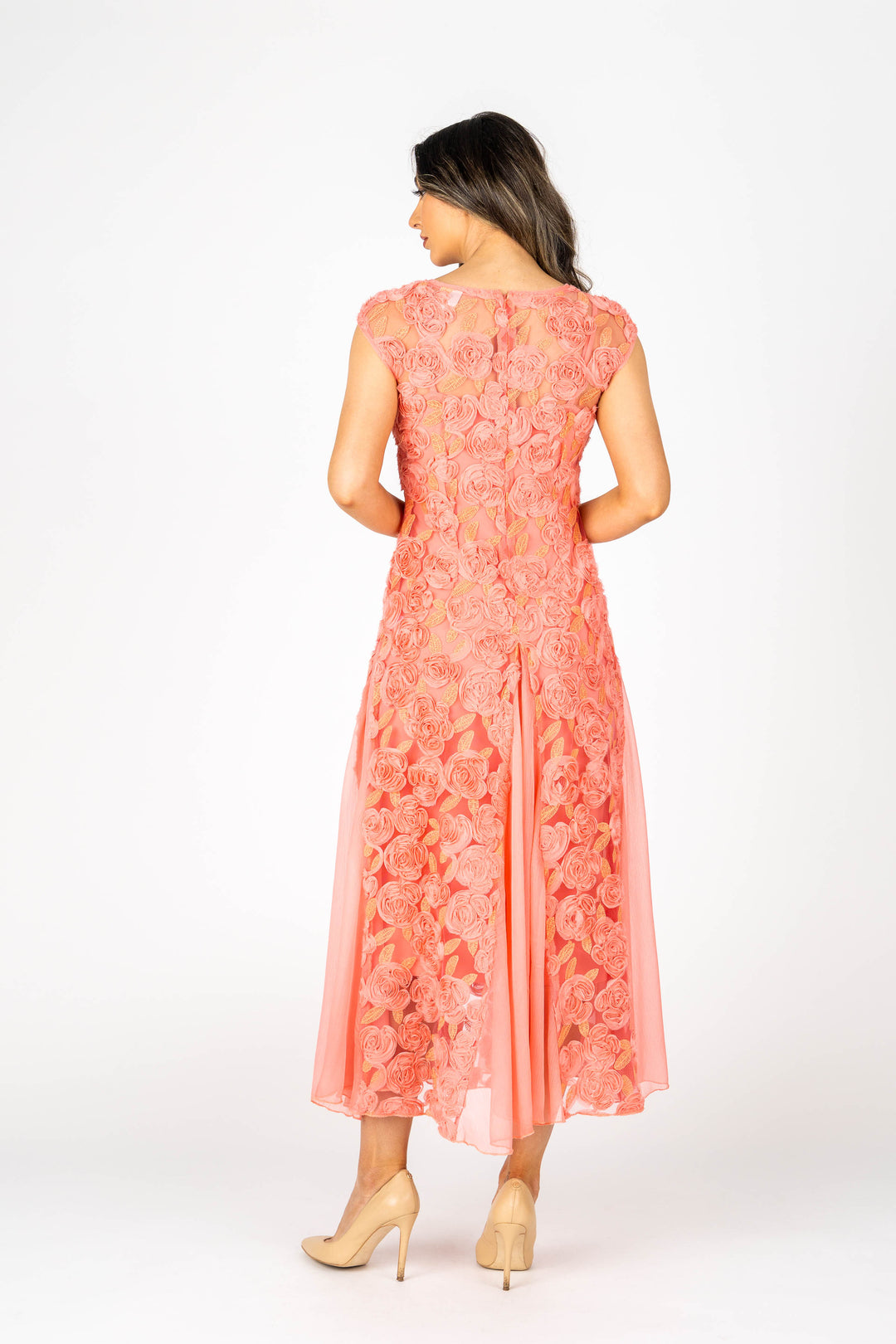 ROSETTE Cap Sleeve Godet Gown