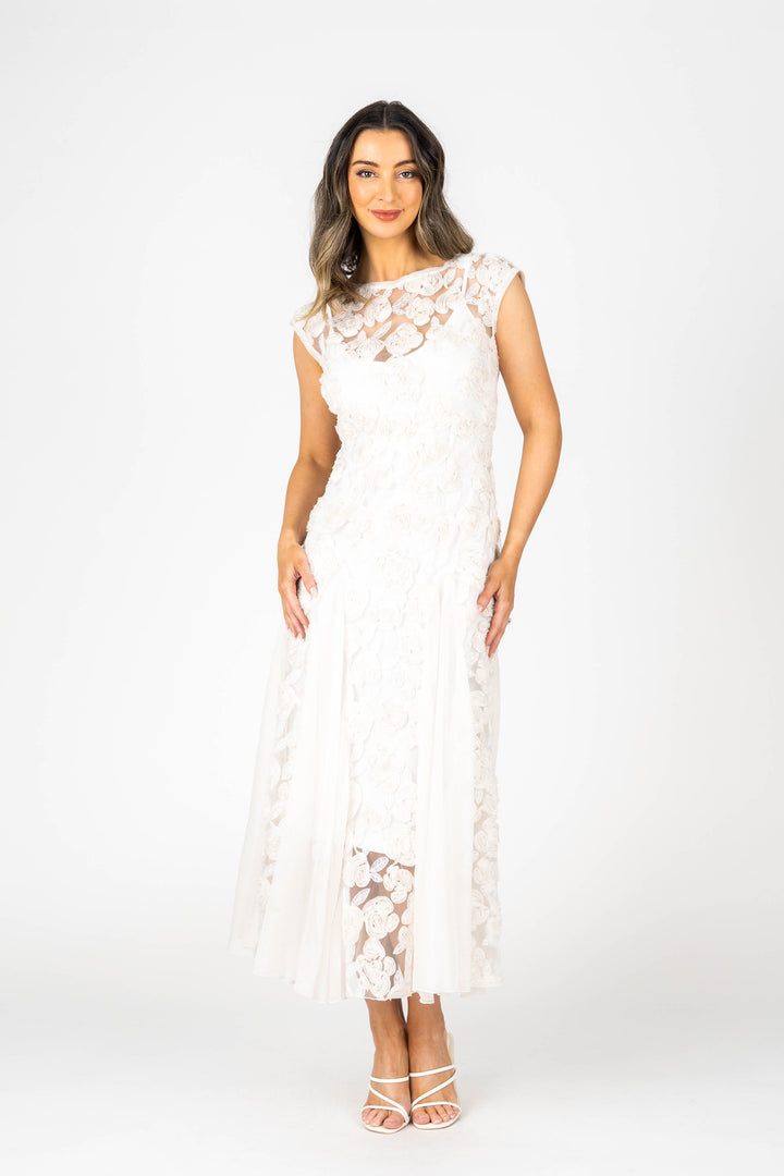 ROSETTE Cap Sleeve Godet Gown