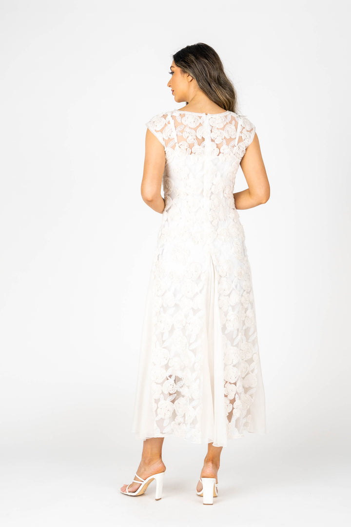 ROSETTE Cap Sleeve Godet Gown