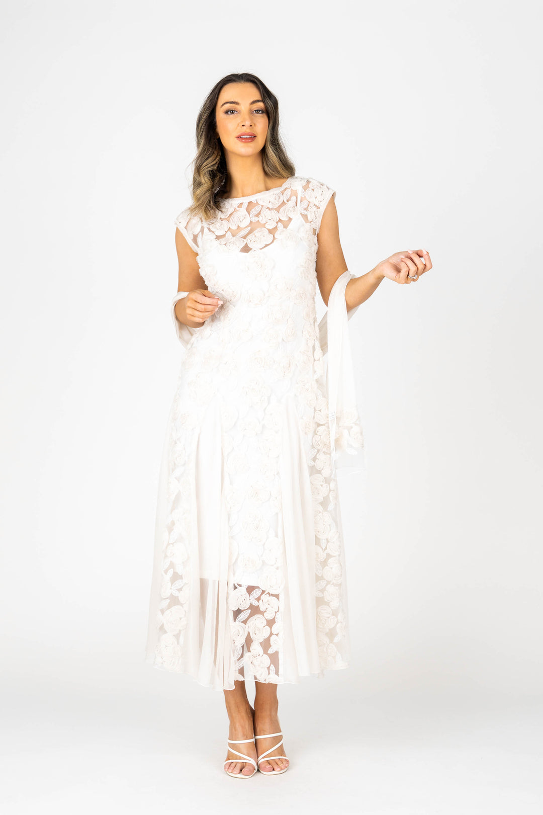 ROSETTE Cap Sleeve Godet Gown