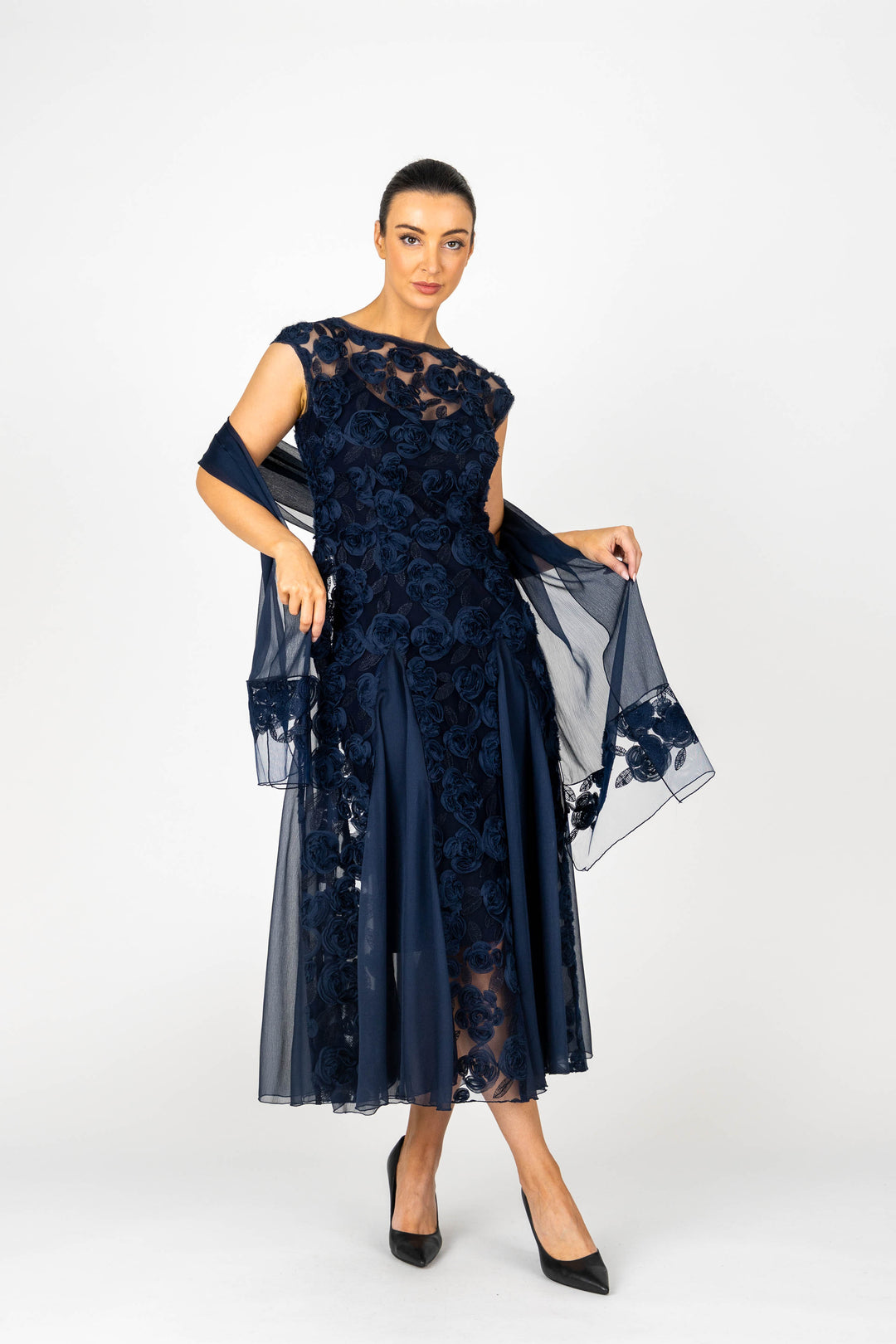 ROSETTE Cap Sleeve Godet Gown