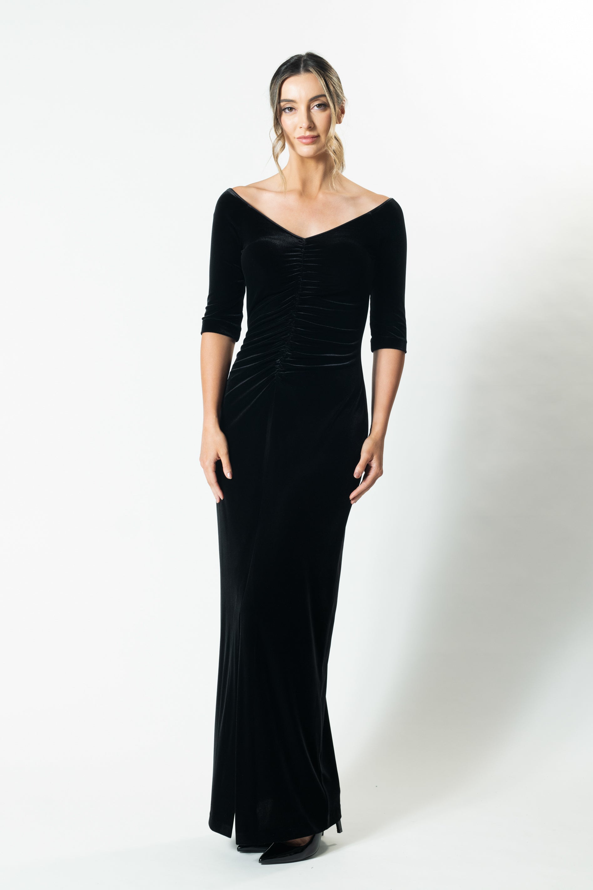 SILHOUETTE Gather Front 3 4 Sleeve Gown