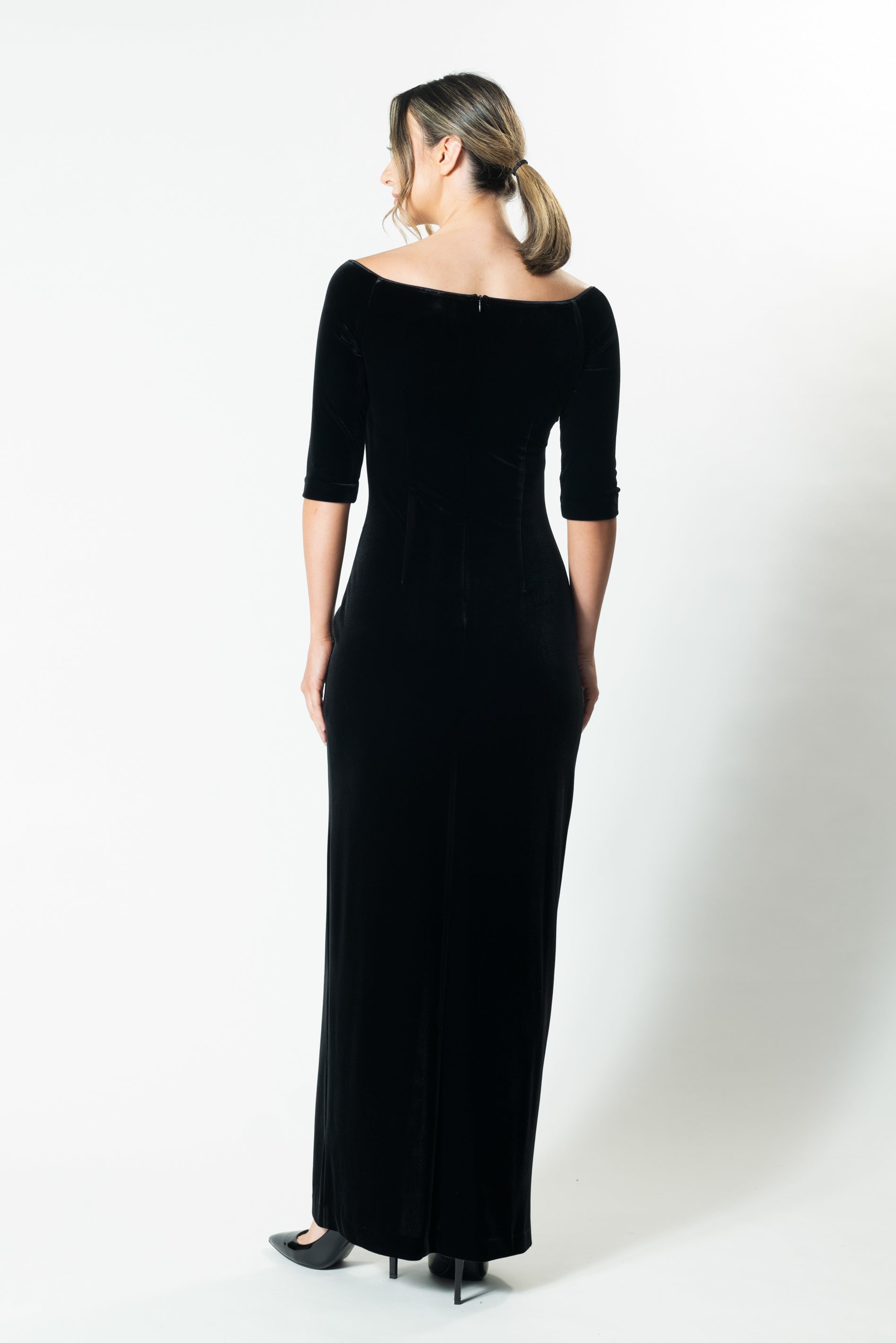 Lisa Barron SILHOUETTE Gather Front 3 4 Sleeve Gown Melbourne Made