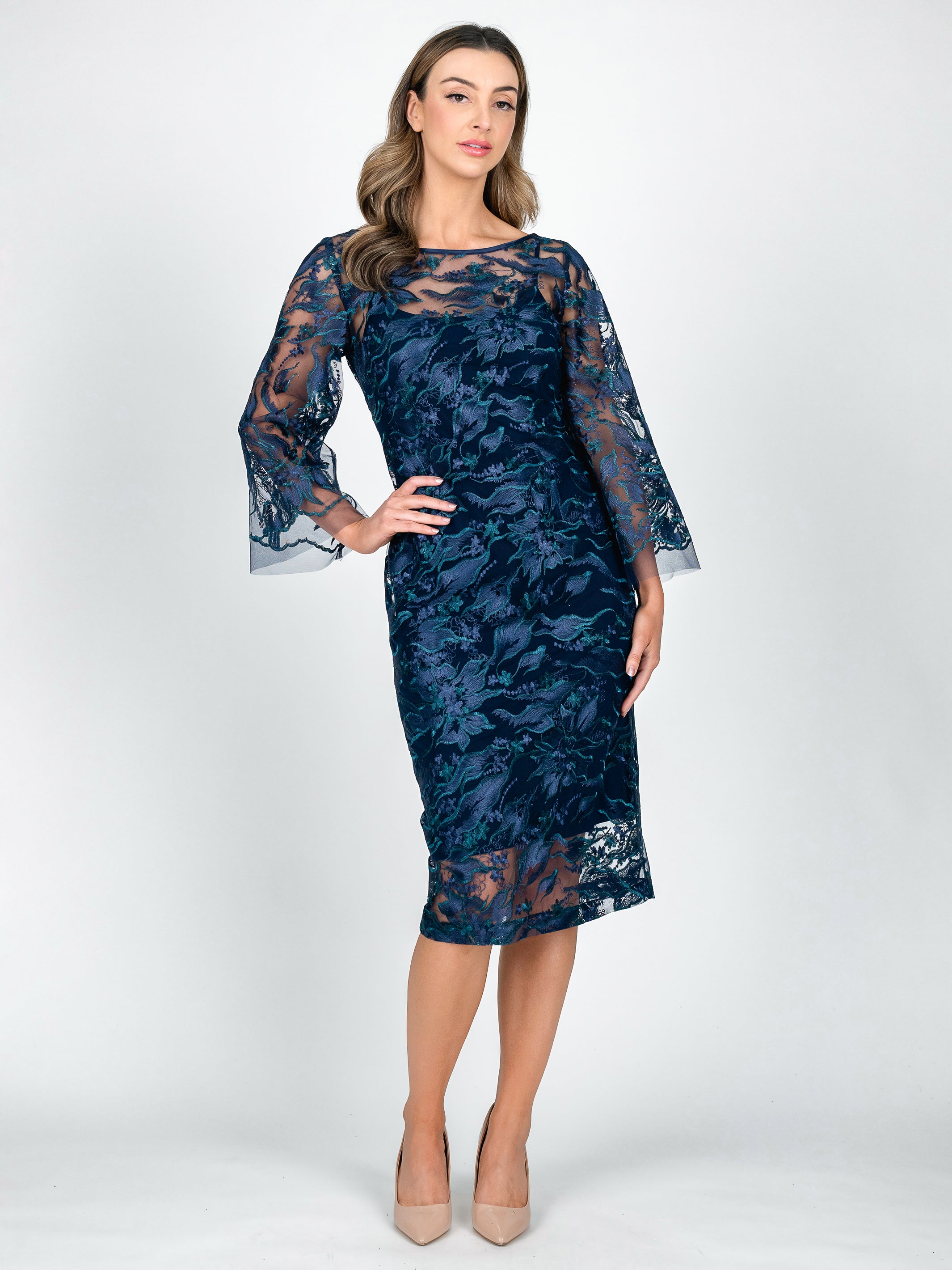 Lisa Barron VENEZIA Bell Sleeve Cocktail Dress Made in