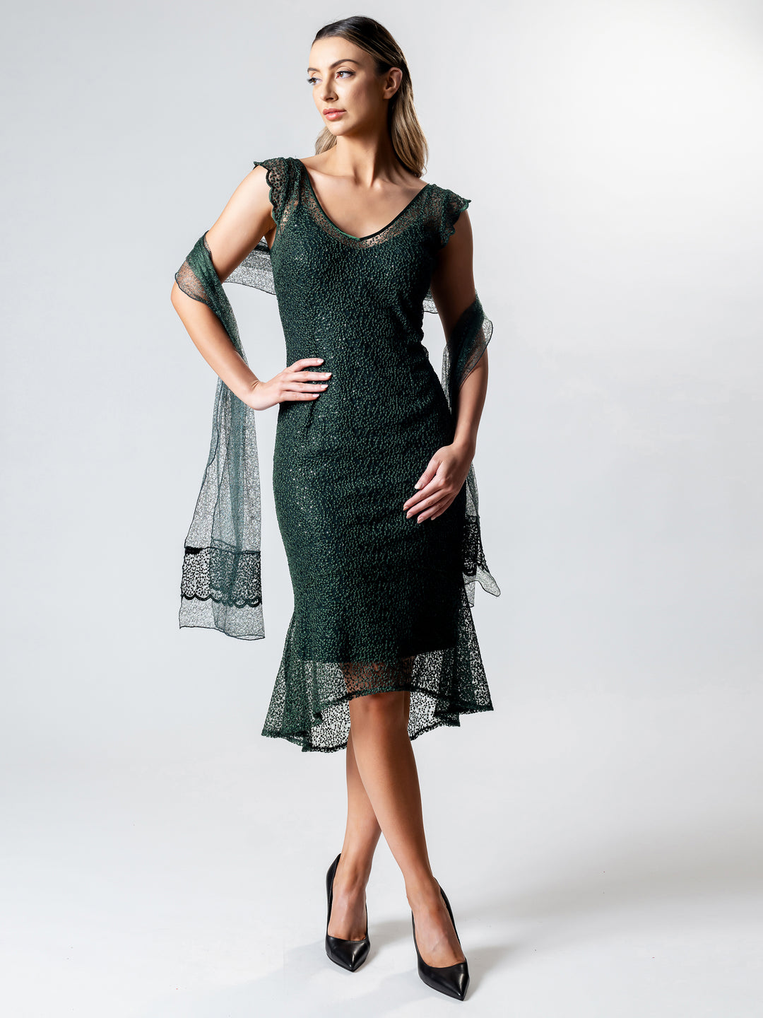 Lisa Barron | EMERALD Cap Sleeve Flute Hem Dress | Made in Australia Lisa Barron | EMERALD Cap Sleeve Flute Hem Dress | Made in Australia
