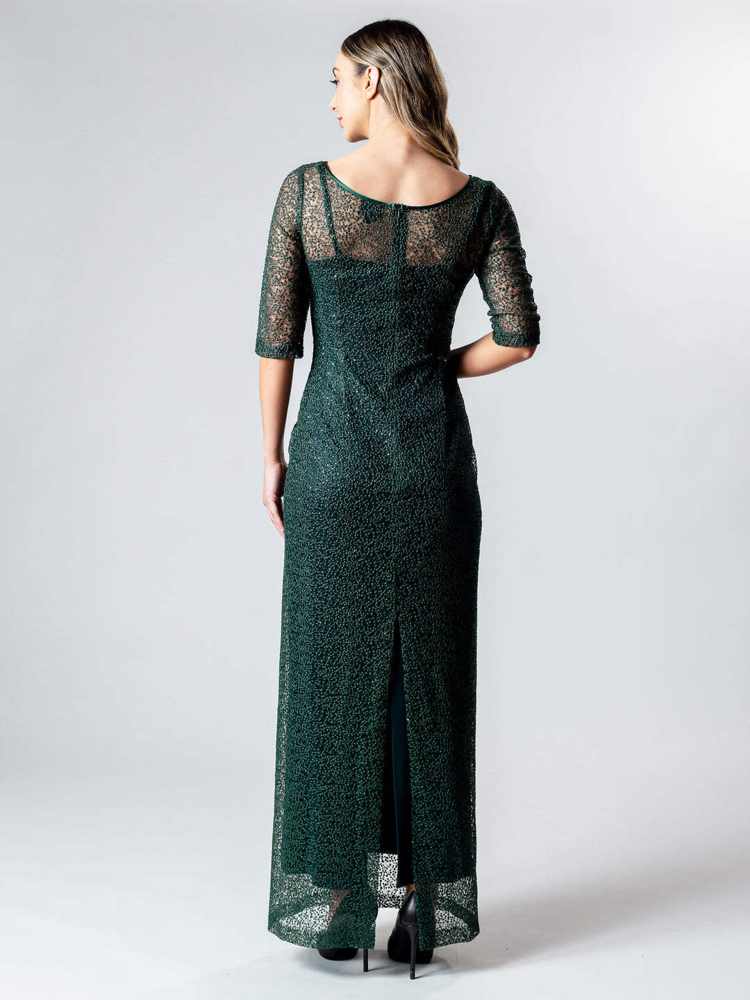 EMERALD 3/4 Sleeve Evening Gown