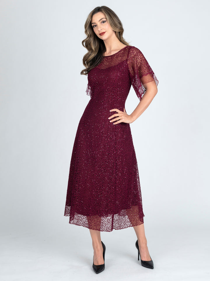 LUXE A-Line Short Sleeve Cocktail Dress