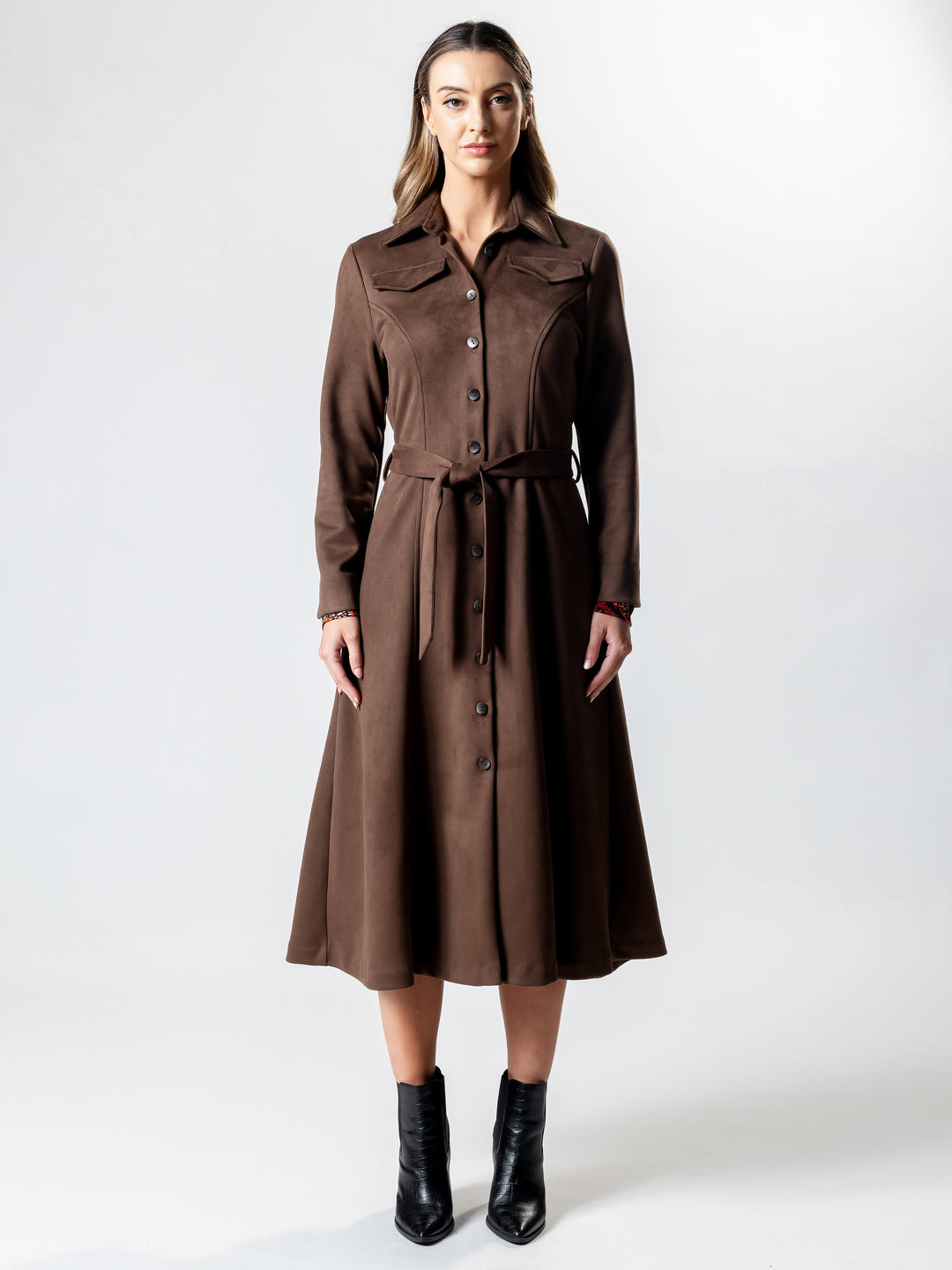 OXFORD Long-Line Suedette Coat Dress