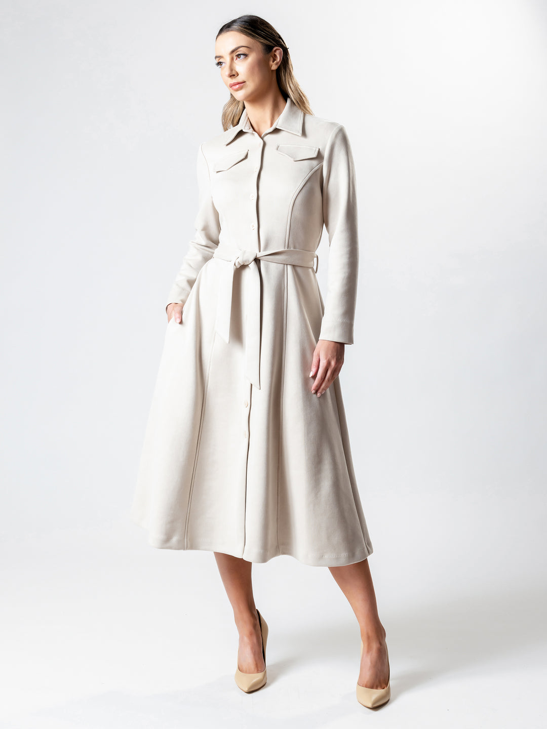 OXFORD Long-Line Suedette Coat Dress - Main Image