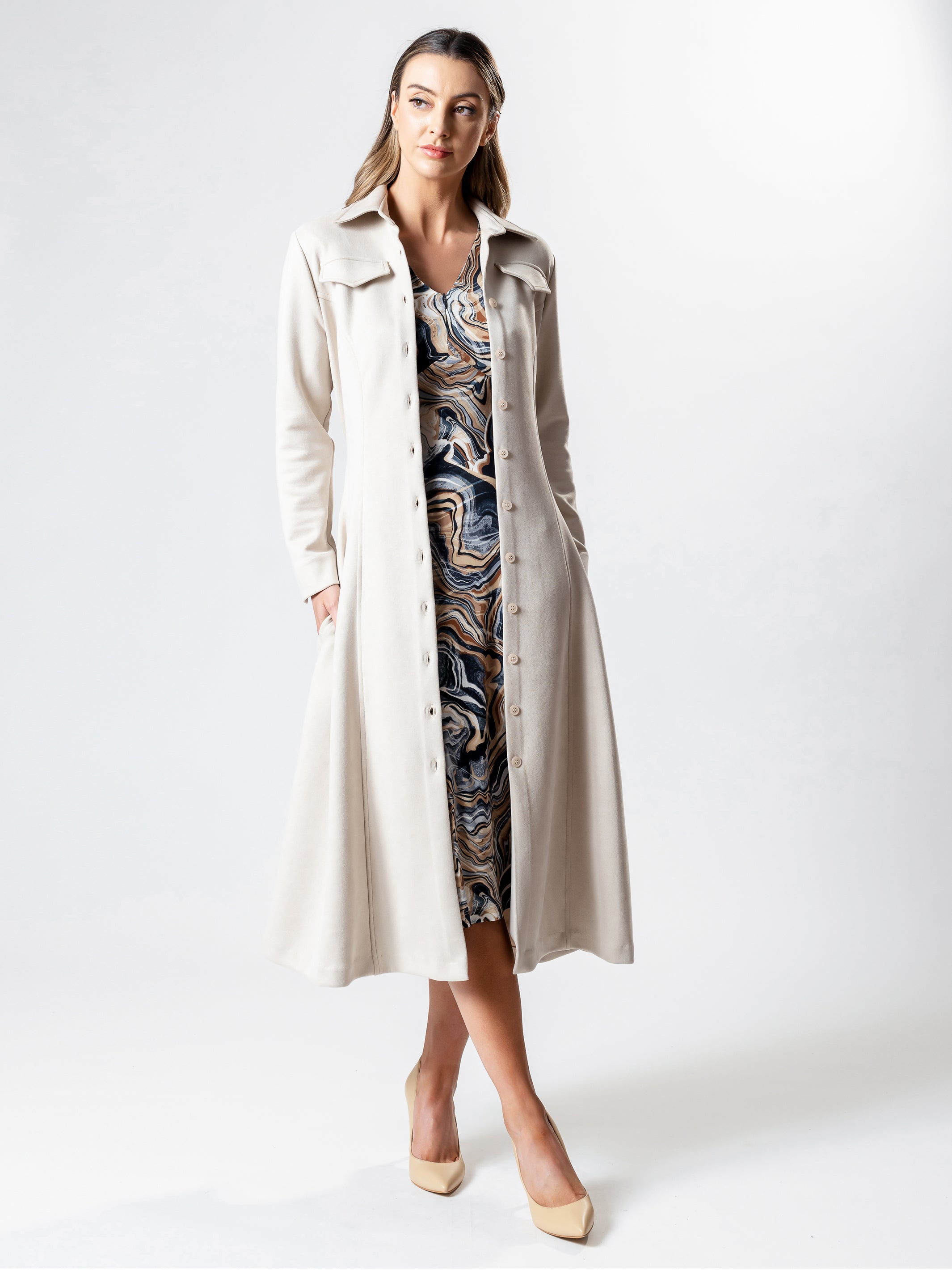 OXFORD Long Line Suedette Coat Dress