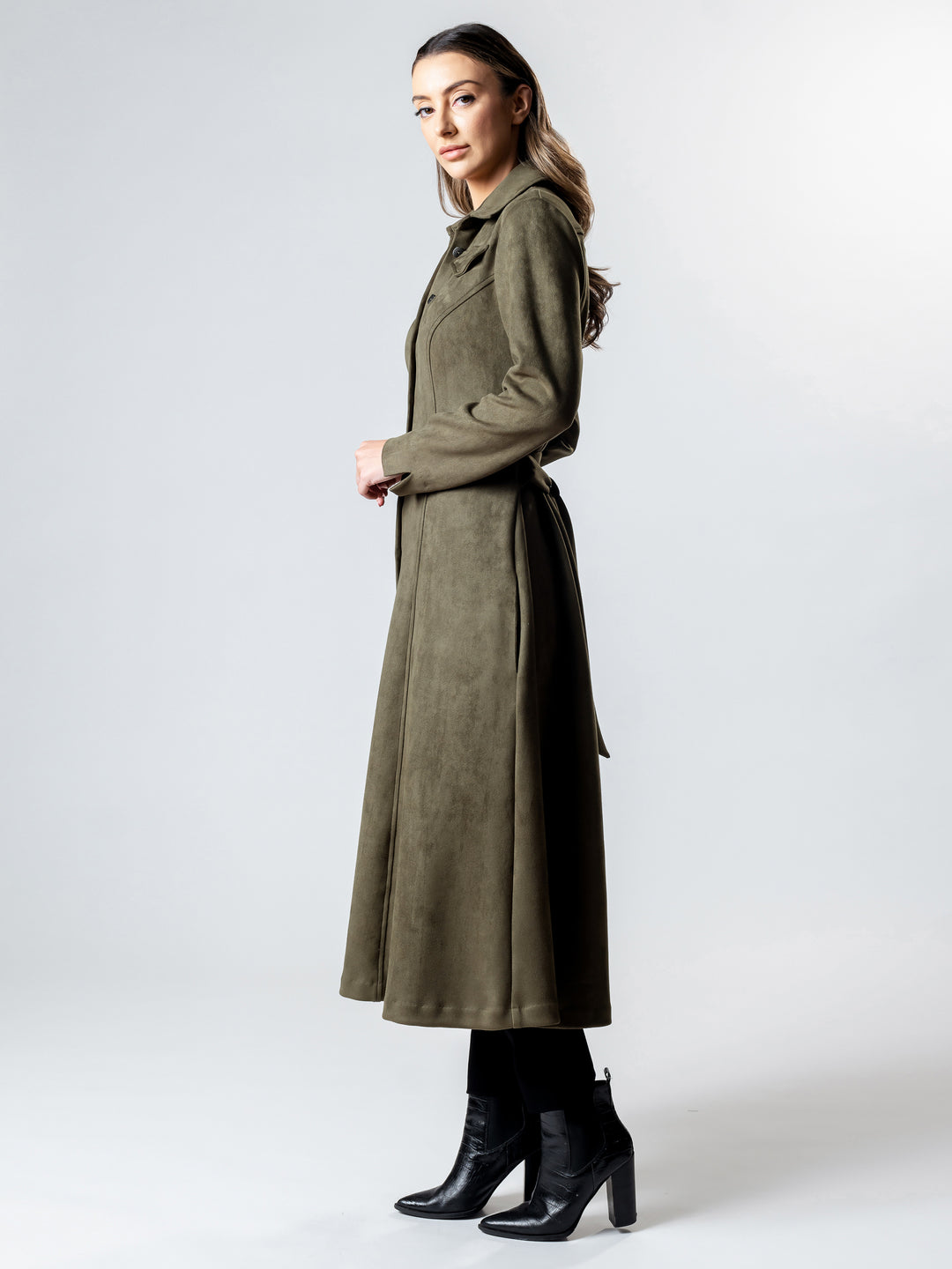 OXFORD Long-Line Suedette Coat Dress