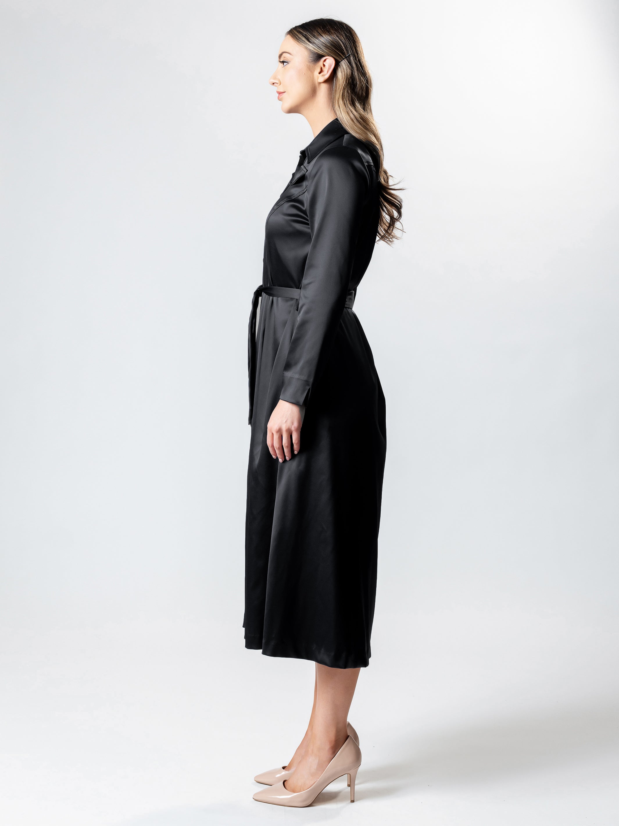 VANITY Long Line Satin Coat Dress