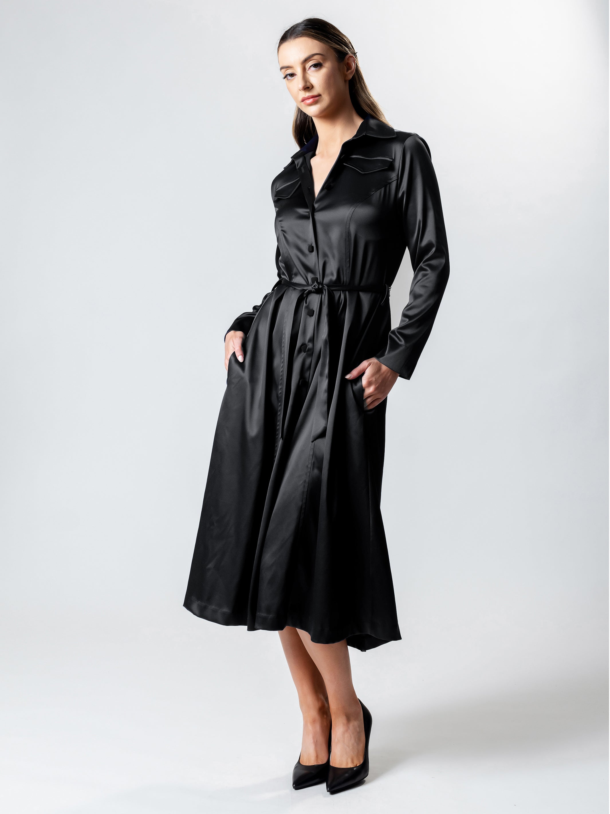 VANITY Long Line Satin Coat Dress