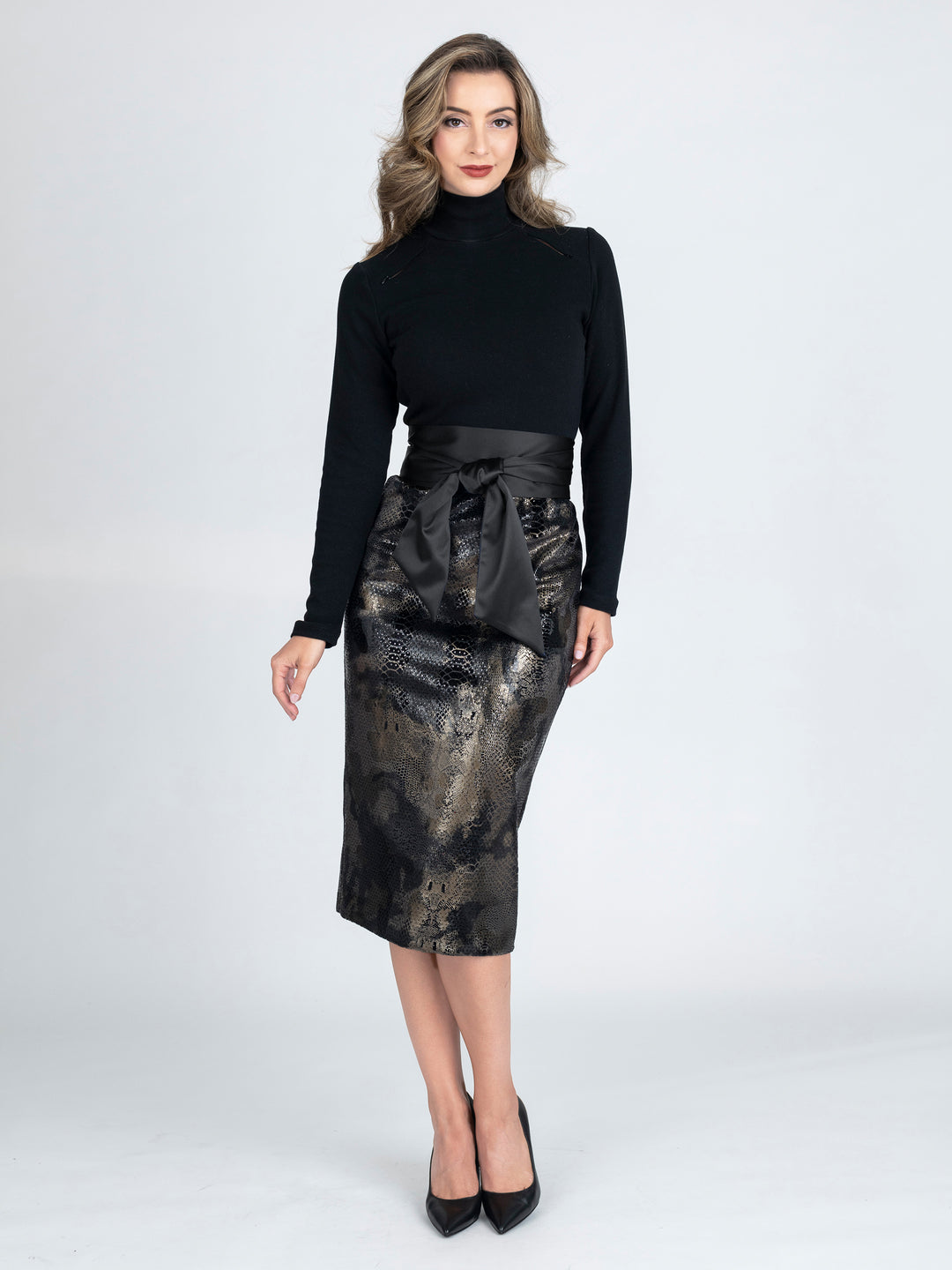 WHISKEY Metallic Velvet Pencil Skirt